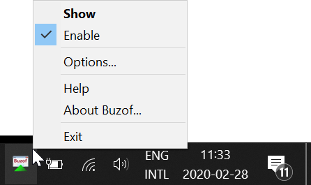 Buzof system tray icon