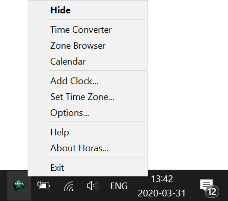 Horas taskbar status area icon