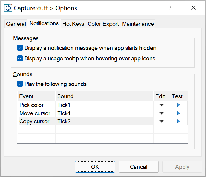 CaptureStuff Options - Notifications